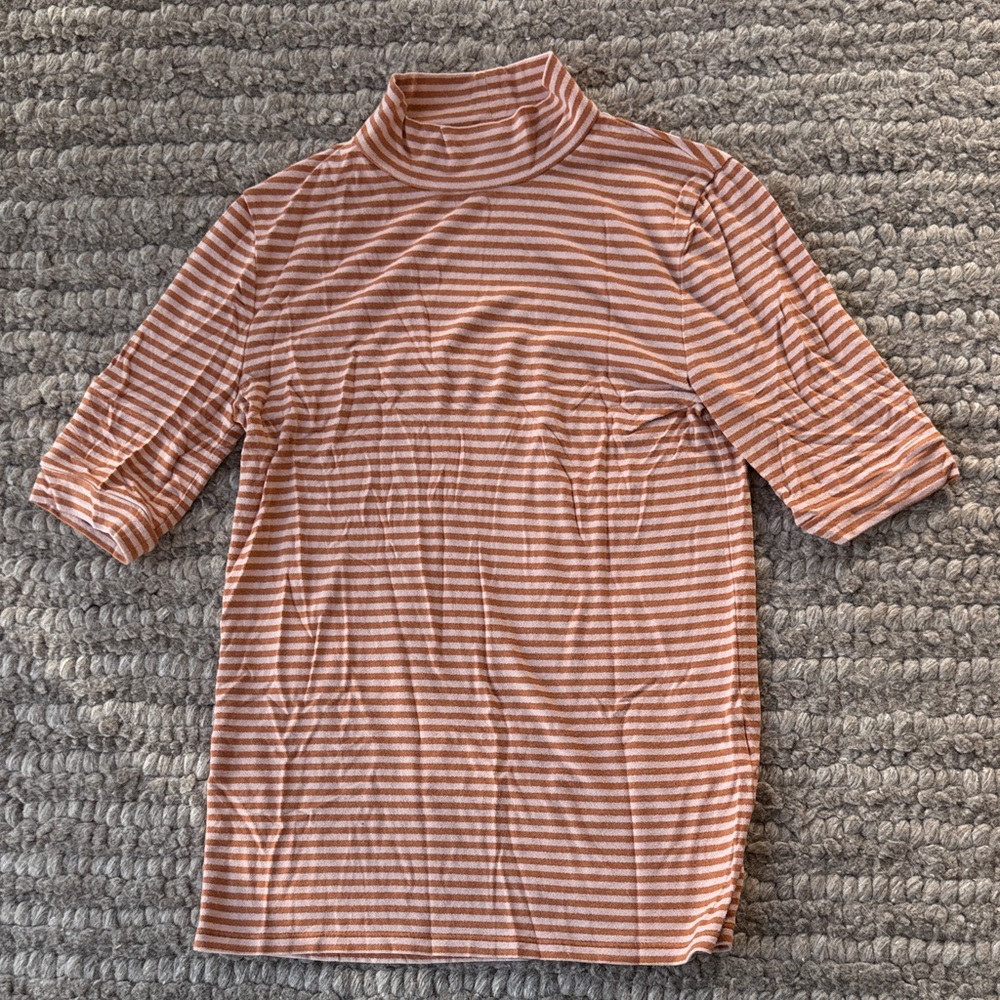 Madewell Striped Tan and White Short Sleeve Tee